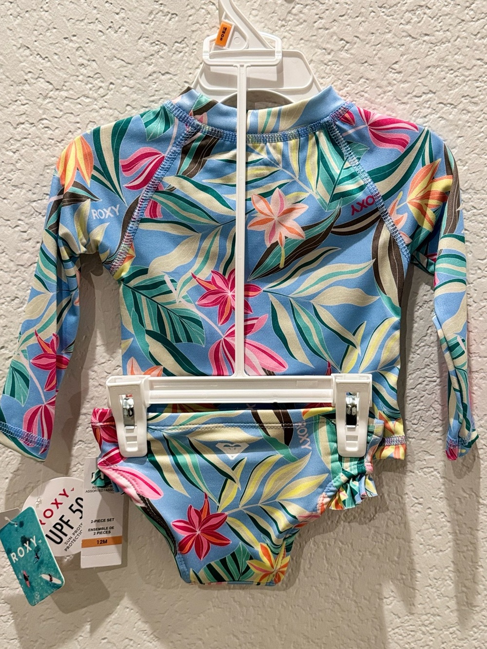 ROXY Baby Long-Sleeve Teo-Piece Rashguard Swimsuit. Size 12M - Picture 3 of 4
